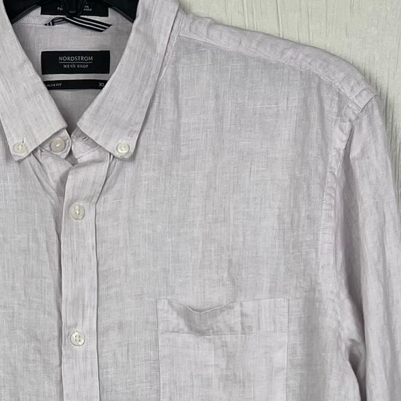 Nordstrom Men’s Linen Shirt men XL Slim fit 100% Linen Light lavender Color - Picture 3 of 7